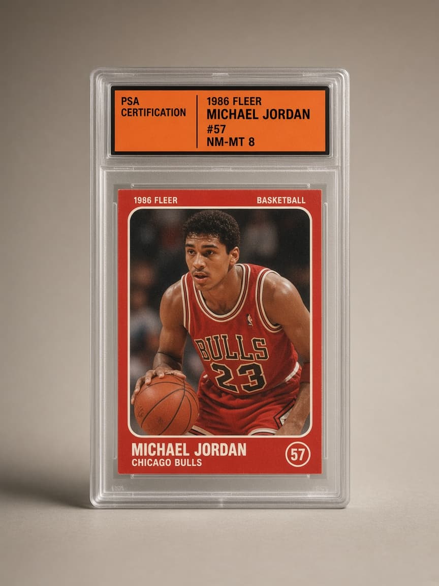 1986 Fleer Michael Jordan #57 Rookie — PSA 8